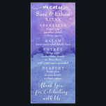Abstract Purple Watercolor Wedding Menu Card<br><div class="desc">The beautiful, modern script font reading "menu" and "thank you for celebrating with us" in white with a subtle shadow, have both been rendered as graphics so you can take advantage of a favourite font from my collection. All other text elements have been set up using a versatile sans-serif font...</div>