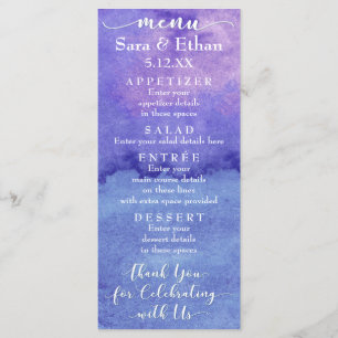 Abstract Purple Watercolor Wedding Menu Card