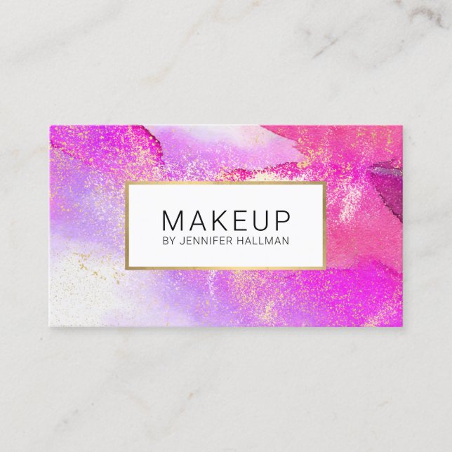 Abstract Purple Watercolor with Faux Gold Dust Business Card (Front)