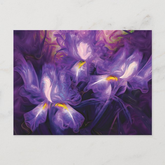 Abstract Purple & White Iris Flowers Postcard (Front)