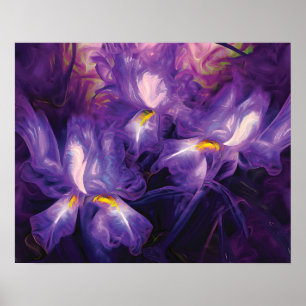 Abstract Purple & White Iris Flowers Poster