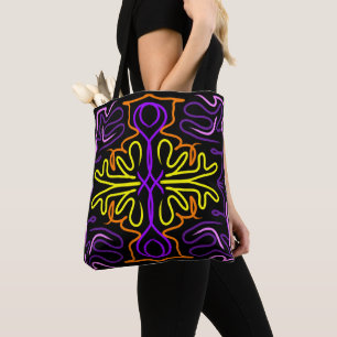 Abstract purple, yellow, orange and pink design tote bag