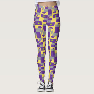 Abstract Purple Yellow Pattern with Half Circles Leggings