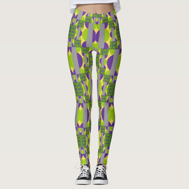 Abstract Purple Yellow Pattern with Half Circles Leggings (Front)