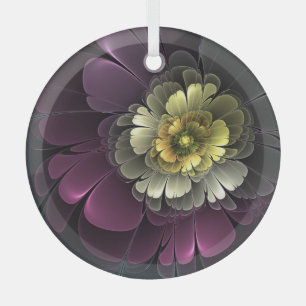 Abstract Purpur Khaki Grey Fractal Flower Circle Glass Tree Decoration