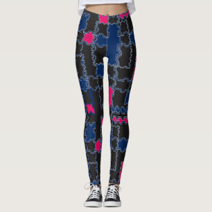 Abstract puzzles pieces elements patchwork geometr leggings