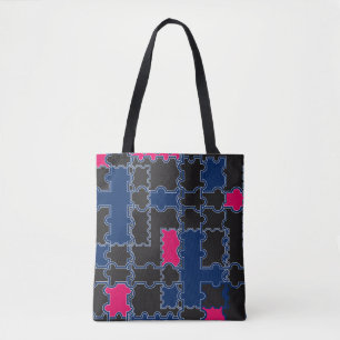 Abstract puzzles pieces elements patchwork geometr tote bag