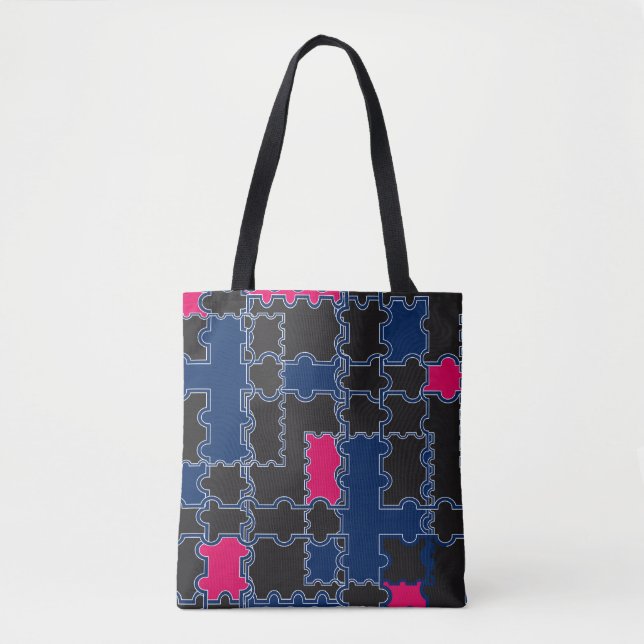 Abstract puzzles pieces elements patchwork geometr tote bag (Front)