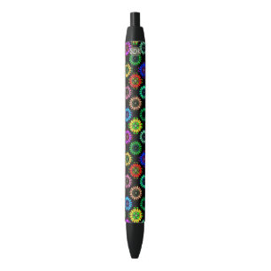Abstract Radiant Flowers with Surreal Blooms Black Ink Pen