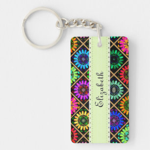 Abstract Radiant Flowers with Surreal Blooms Key Ring