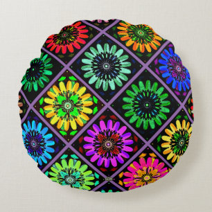 Abstract Radiant Flowers with Surreal Blooms Round Cushion