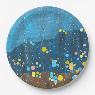 Abstract Rain Painting Paper Plate