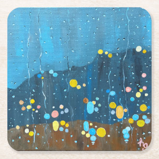 Abstract Rain Painting Square Paper Coaster