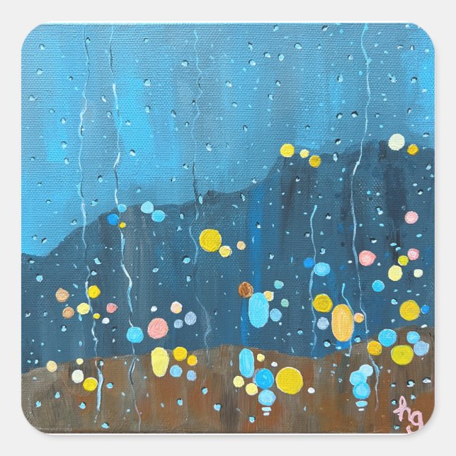 Abstract Rain Painting Square Sticker (Front)