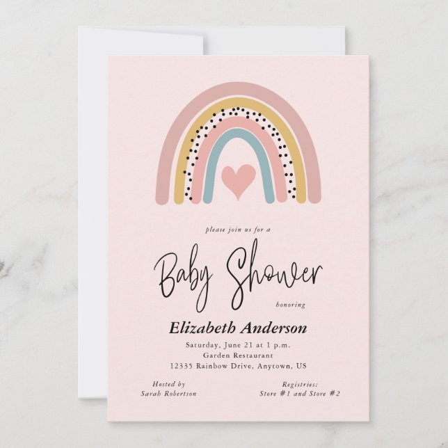 Abstract Rainbow and Heart Girl Baby Shower Invitation (Front)