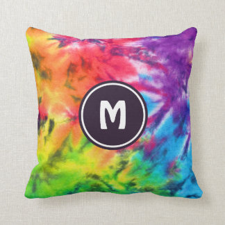 Abstract Rainbow Batik Tie Dye Retro Boho Monogram Cushion