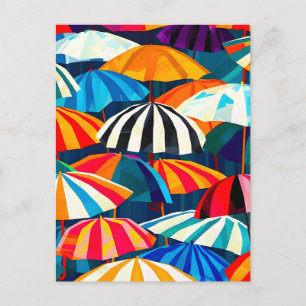 Abstract Rainbow Beach Umbrella Announcement Postcard