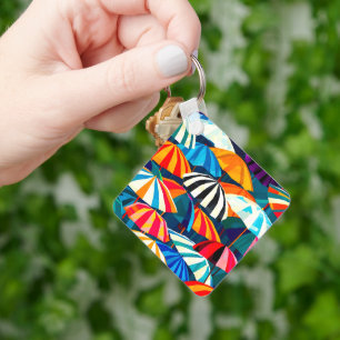 Abstract Rainbow Beach Umbrella Key Ring