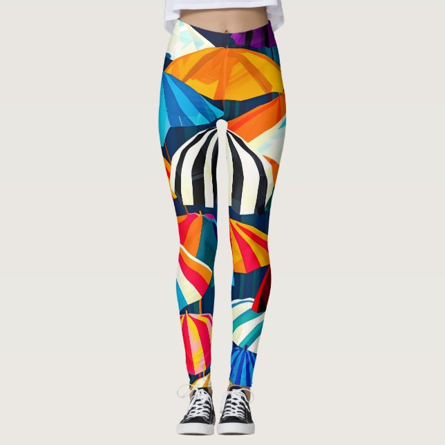 Abstract Rainbow Beach Umbrella Leggings (Front)