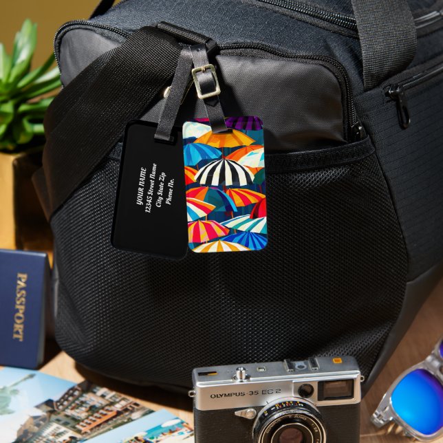 Abstract Rainbow Beach Umbrella Luggage Tag (Front & Back)