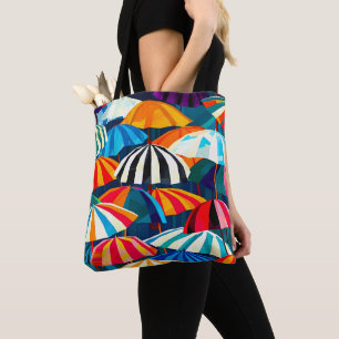Abstract Rainbow Beach Umbrella Tote Bag