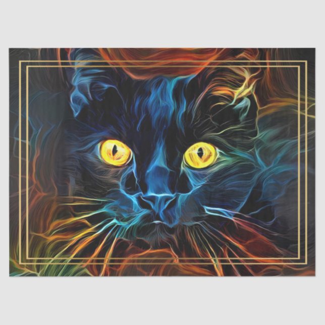Abstract Rainbow Black Cat Decoupage Tissue Paper (Front)