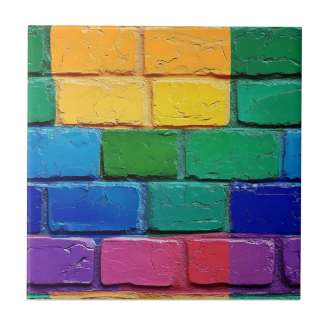 Abstract Rainbow Brick Pattern Tile (Front)