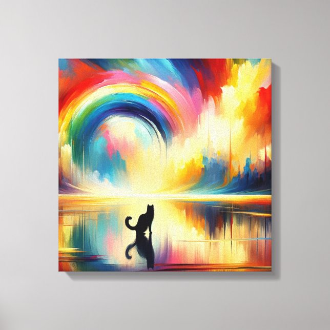 Abstract Rainbow & Cat Reflecting of Surface Water Canvas Print (Front)