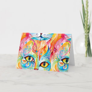 Abstract rainbow cat thank you card