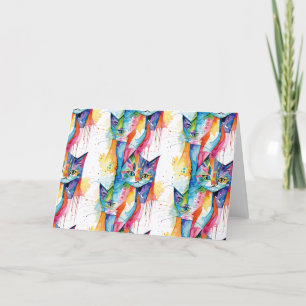 Abstract rainbow cat thank you card