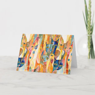 Abstract rainbow cat thank you card