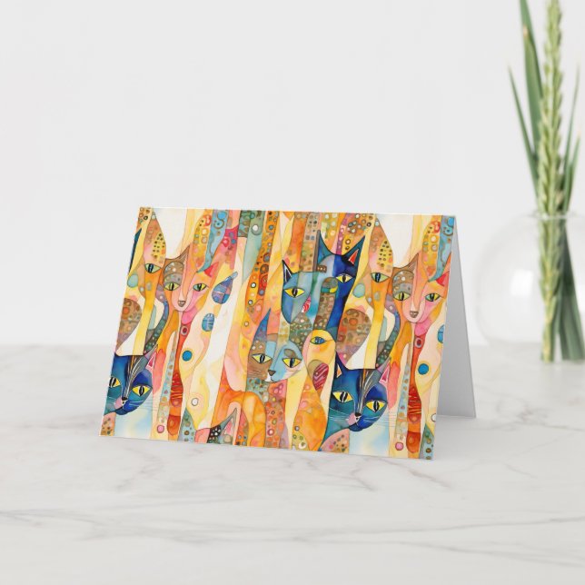 Abstract rainbow cat thank you card (Front)