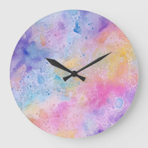 Abstract Rainbow Clouds  Liquid Watercolour Art Large Clock