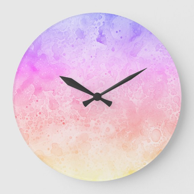 Abstract Rainbow Clouds  Liquid Watercolour Art Large Clock (Front)