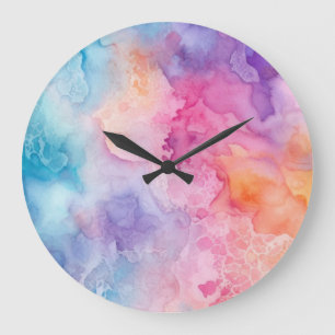 Abstract Rainbow Clouds Watercolour Large Clock