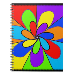 Abstract rainbow colored flower design notebook
