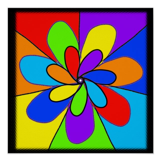Abstract rainbow colored flower design poster (Front)