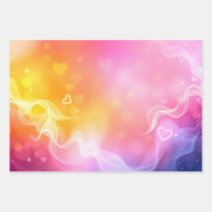Abstract Rainbow Colour Gradient Pattern and Heart Wrapping Paper Sheet
