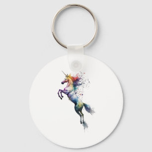 Abstract rainbow coloured watercolor of an unicorn key ring