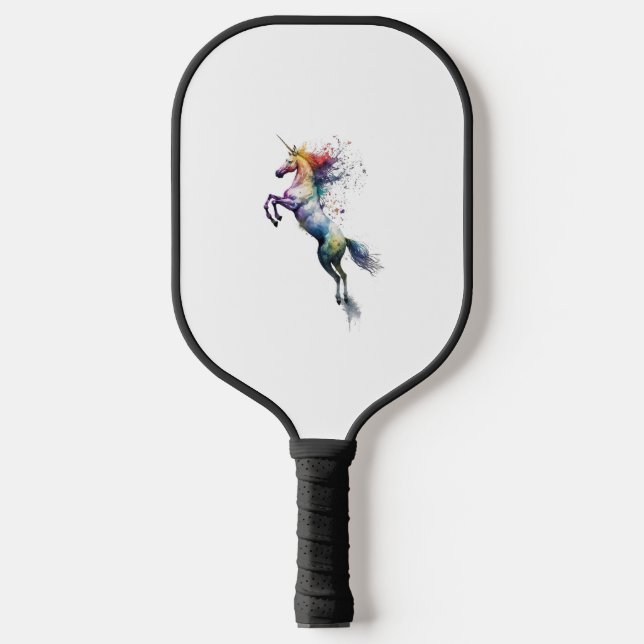 Abstract rainbow coloured watercolor of an unicorn pickleball paddle (Front)