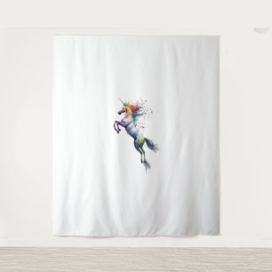 Abstract rainbow coloured watercolor of an unicorn tapestry