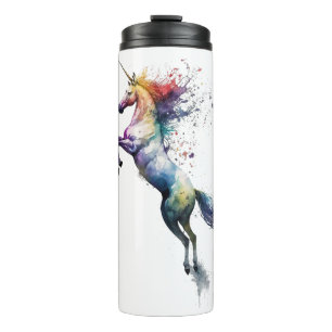 Abstract rainbow coloured watercolor of an unicorn thermal tumbler