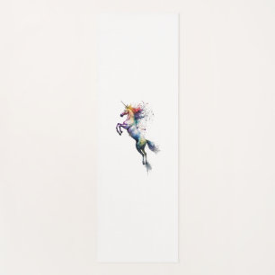 Abstract rainbow coloured watercolor of an unicorn yoga mat