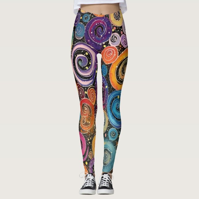 Abstract Rainbow Cosmic Swirl Design Women’s Leggings (Front)