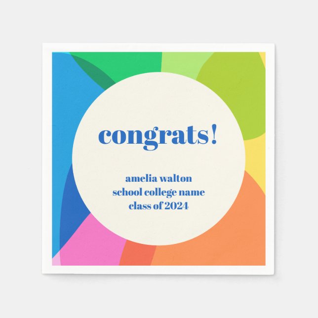 Abstract Rainbow Custom Graduation Congratulations Napkin (Front)