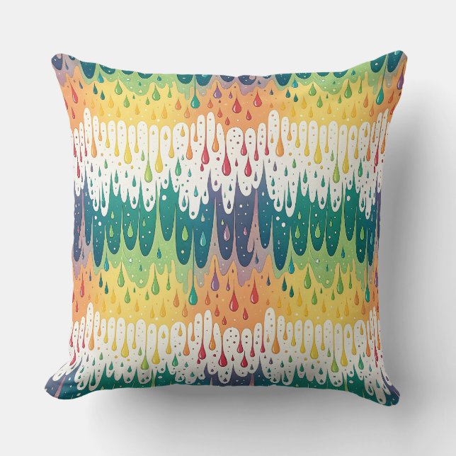 Abstract Rainbow Drip Colourful Liquid Pattern Art Cushion (Front)