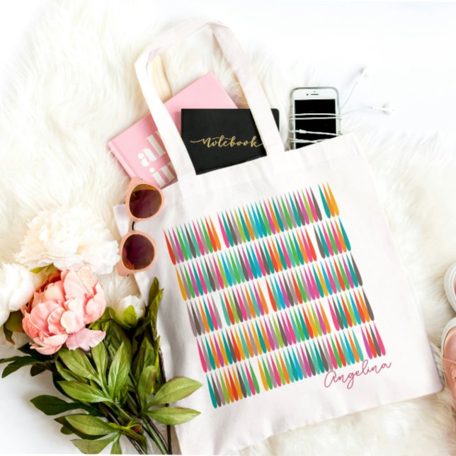 Abstract rainbow drops pattern Custom Name Tote Bag (Creator Uploaded)