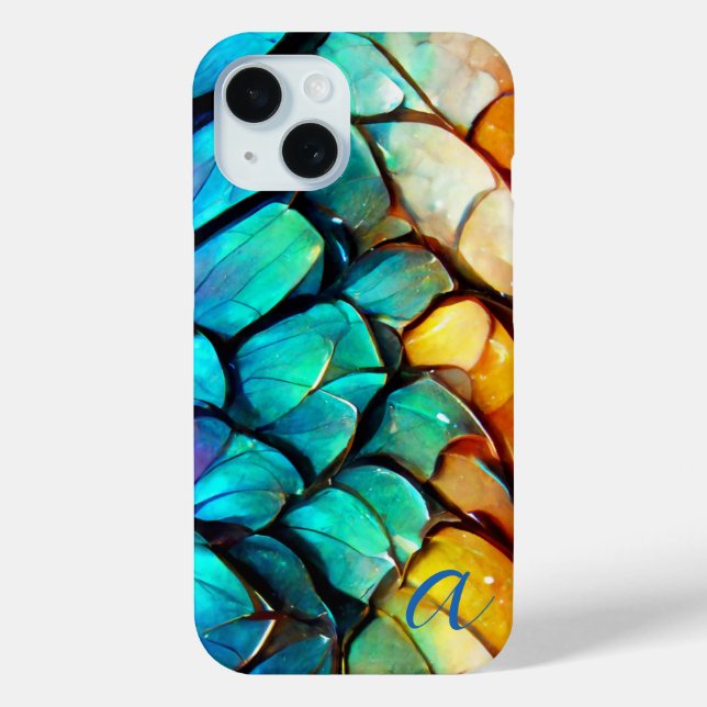 Abstract Rainbow Fish Scales Monogrammed Luxury Case-Mate iPhone Case (Back)
