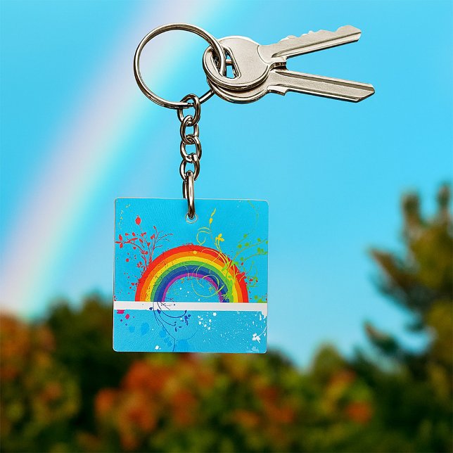 Abstract Rainbow Floral Swirls and Paint Splatter  Key Ring (Creator Uploaded)