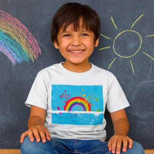 Abstract Rainbow Floral Swirls and Paint Splatter  T-Shirt
